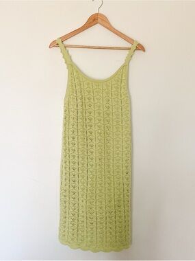 Lace Knit Scoop Neck Midi Dress in Light Green - 100% cotton Summer Dress